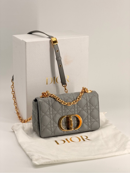 Dior Handbags - Dior Caro Small Stone Gray Cannage Calfskin Leather Shoulder Bag
